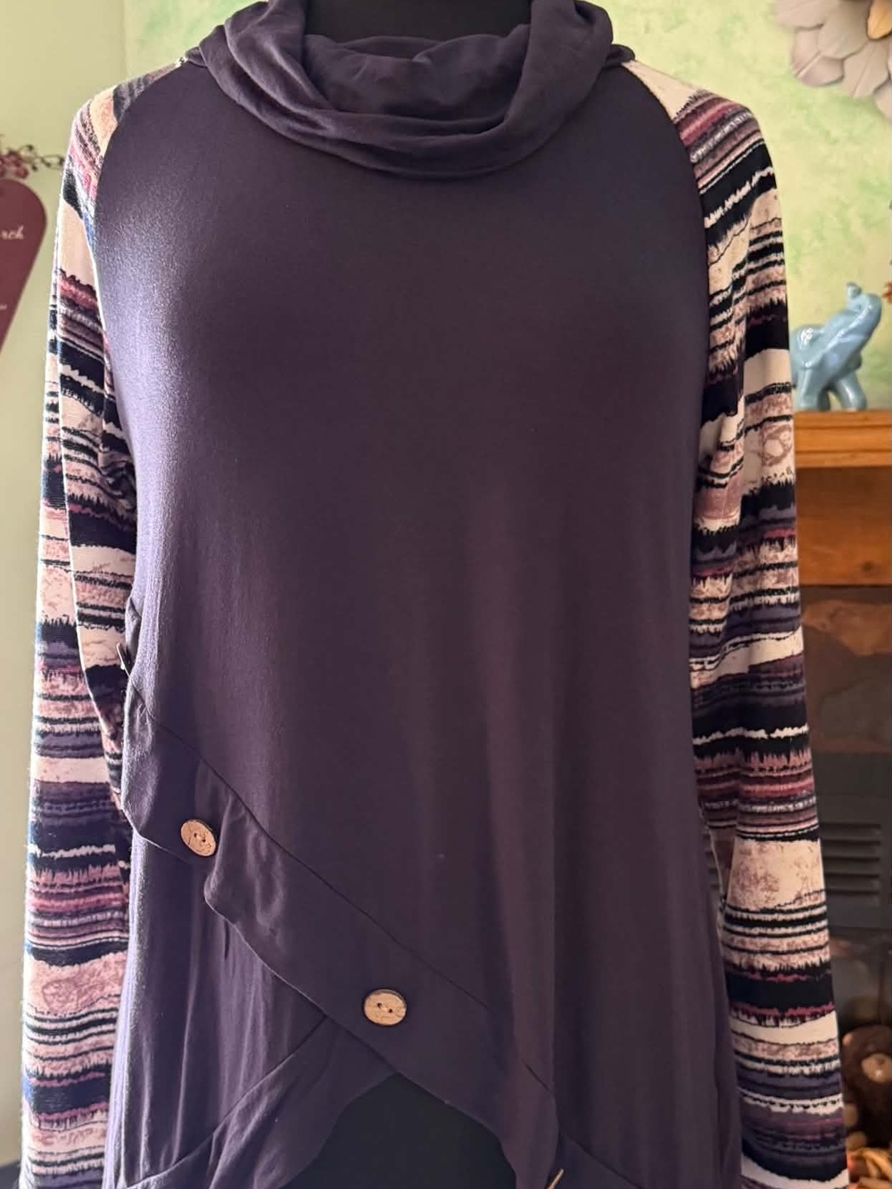 Celeste Navy Cowl Neck Tunic with Striped Sleeves